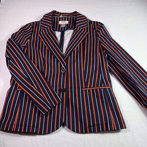 Talbots Blazer Women's 10P navy and red stripe cotton jacket blazer